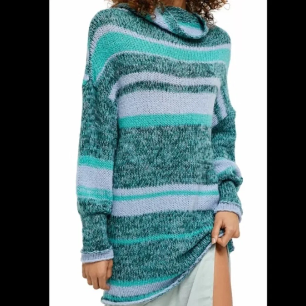 Free People Candy Stripe Tunic Sweater in Waterfalls Combo sz xs NWT - Picture 5 of 9